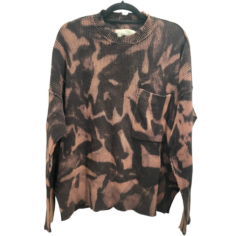 PISTOLA Darya Oversized Distressed Acid Dye Ribbed Knit Sweater Large